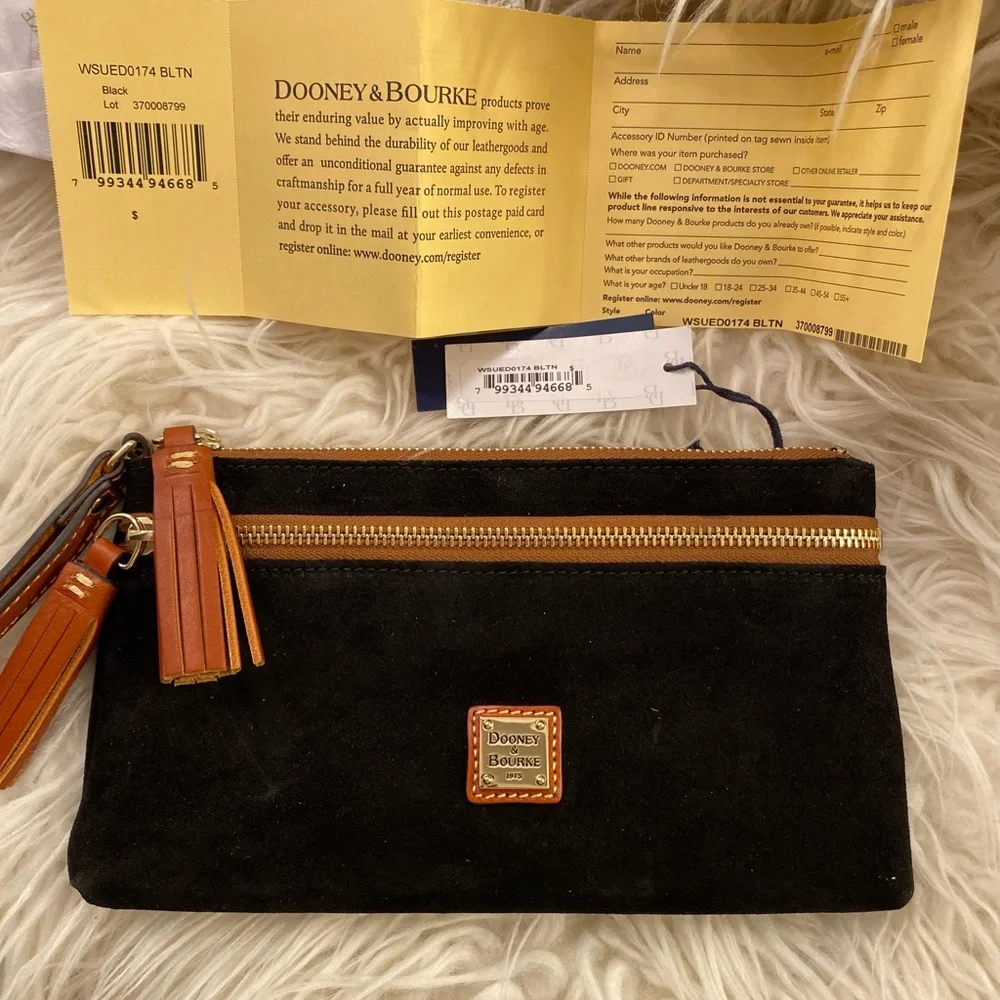 Dooney & Bourke Black Suede Clutch with Gold Accents - Picture 4 of 4